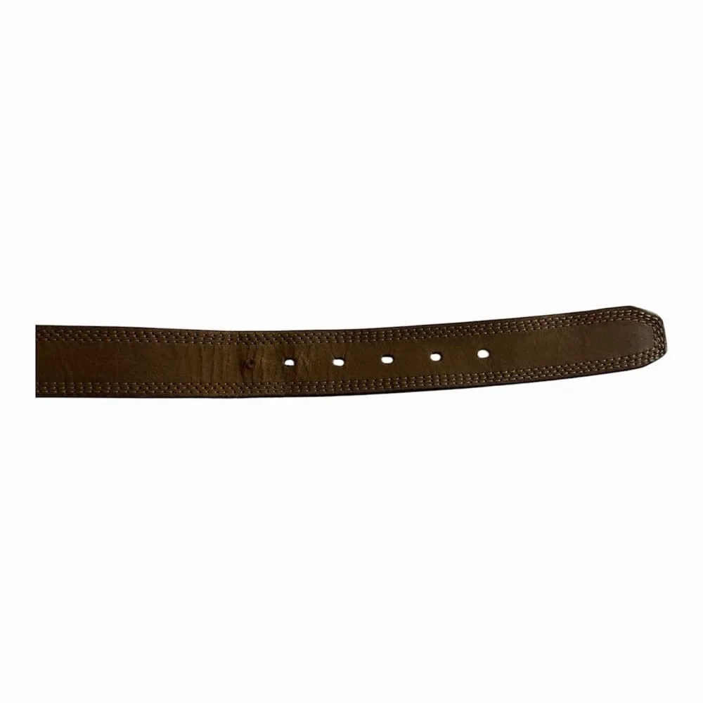 Carhartt Detroit Top Grain Leather Brown Men Size 38 Belt Triple Stitch Classic